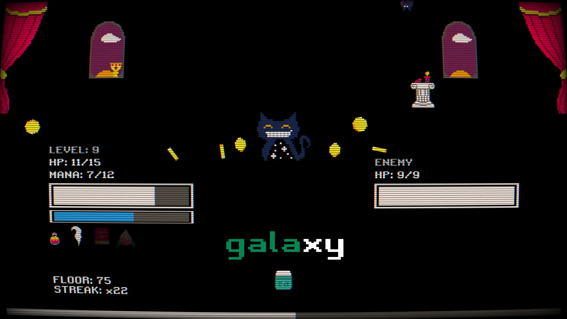 Typing galaxy during a battle with a cat enemy