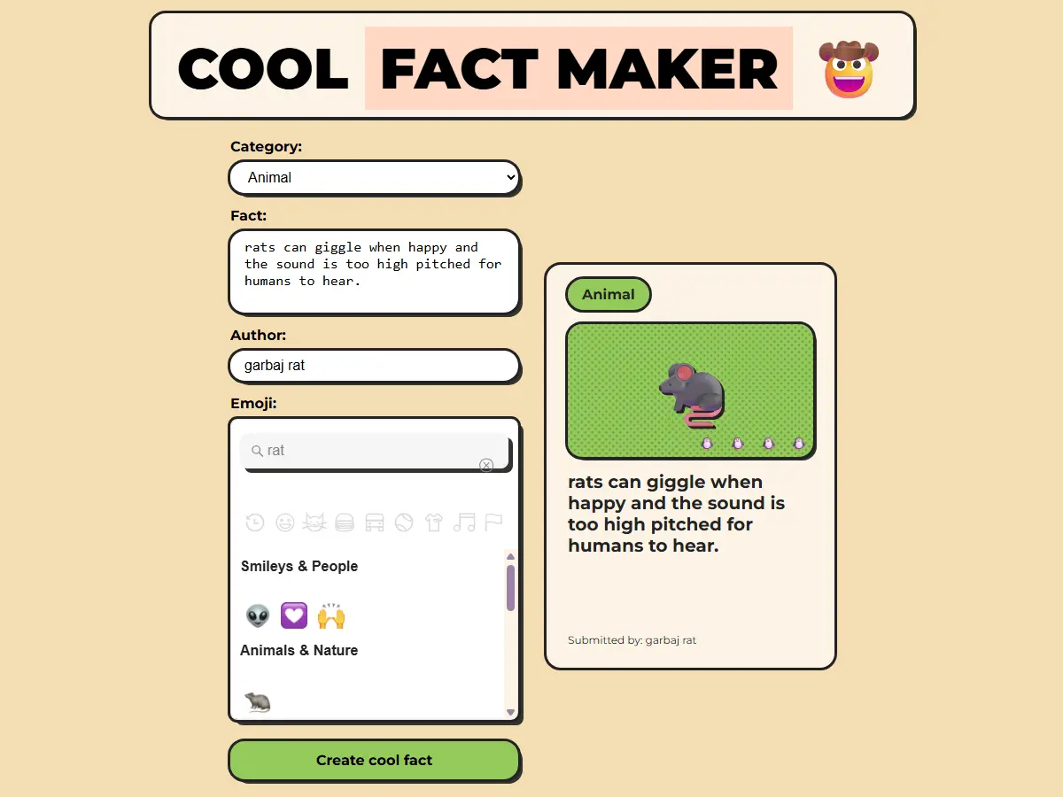 Fact Maker interface for creating a custom fact card with an emoji