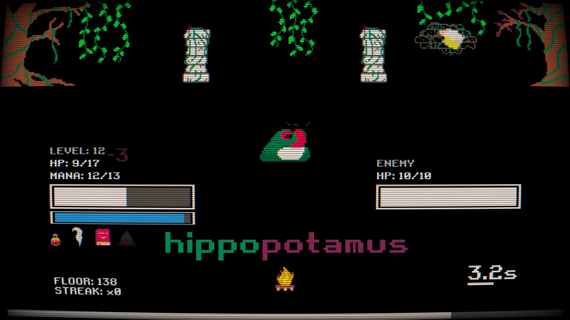Typing hippopotamus during a forest battle