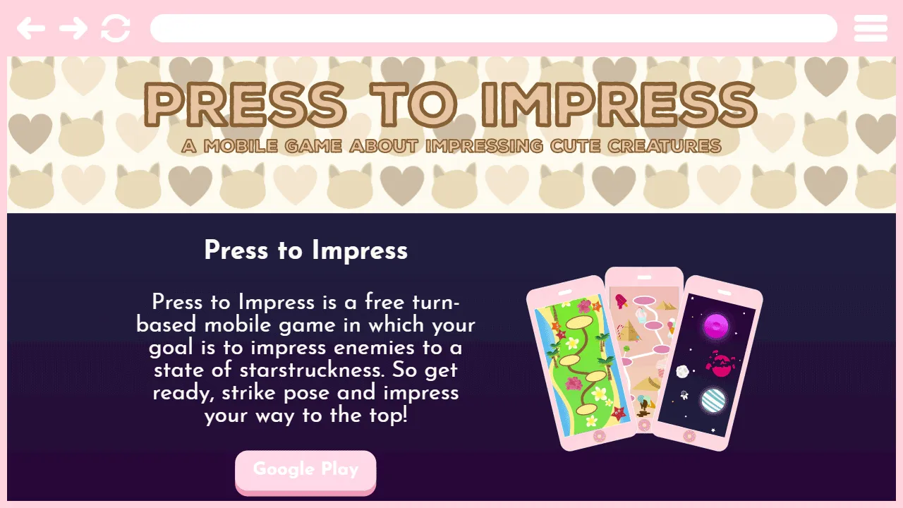 Press to Impress website landing page