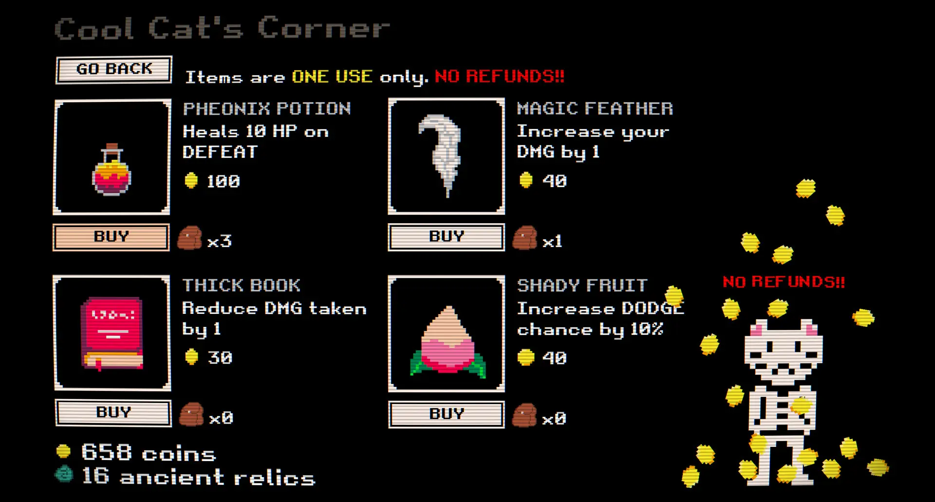 Cool Cat's Corner shop selling relics and items