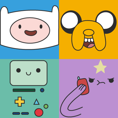 Illustration of a variety of characters from Adventure Time